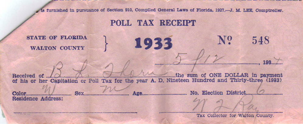 1933 Poll Tax Receipt