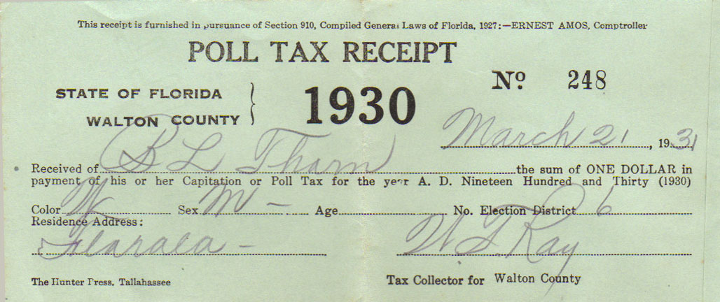 1930 Poll Tax Receipt